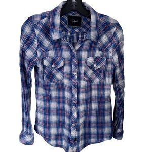 Rails Womens Blue Plaid Long Sleeve Button Down Shirt Size XS